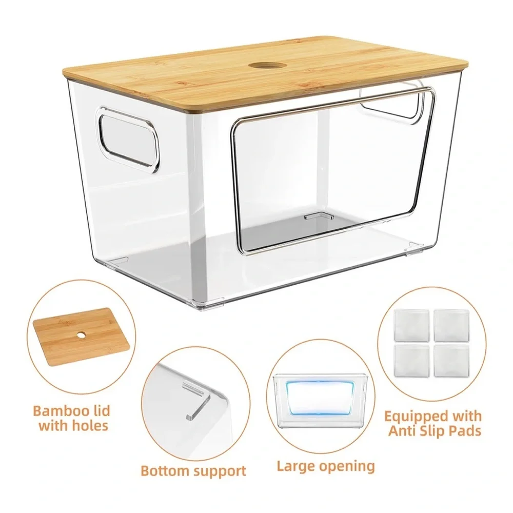 Clear Storage Bins with Bamboo Lids - 2 Pack